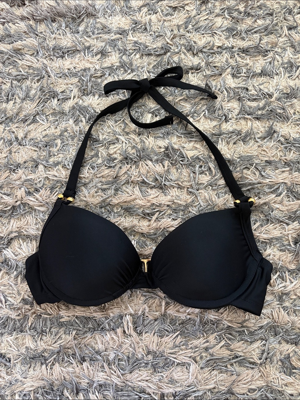 Women's Push-up Halter Bikini Top 34B Black